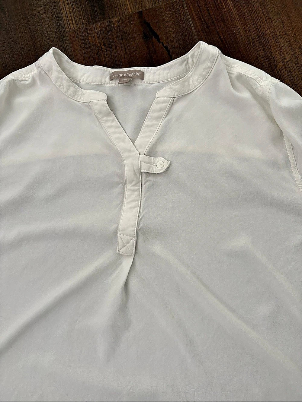 Woman Within Rayon Three-Quarter Sleeve Effortless Tab-front Blouse White 3x - Picture 3 of 8
